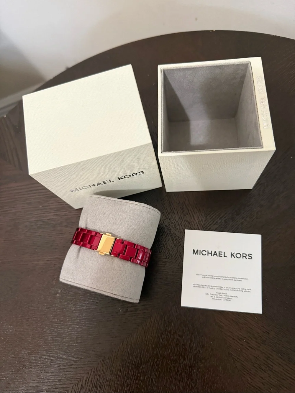 Michael Kors Women’s Red Watch with Gold-Tone Bezel